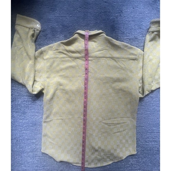 Zed Yellow‎ Checkered Textured Button Up Shirt Size 2 Rayon/Cotton Vintage Style - Picture 15 of 15